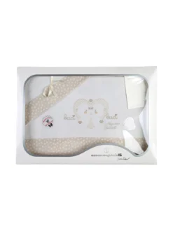 Nazareno Gabrielli Completo lenzuola per culla 3 pezzi in cotone con ricami orsetti - beige