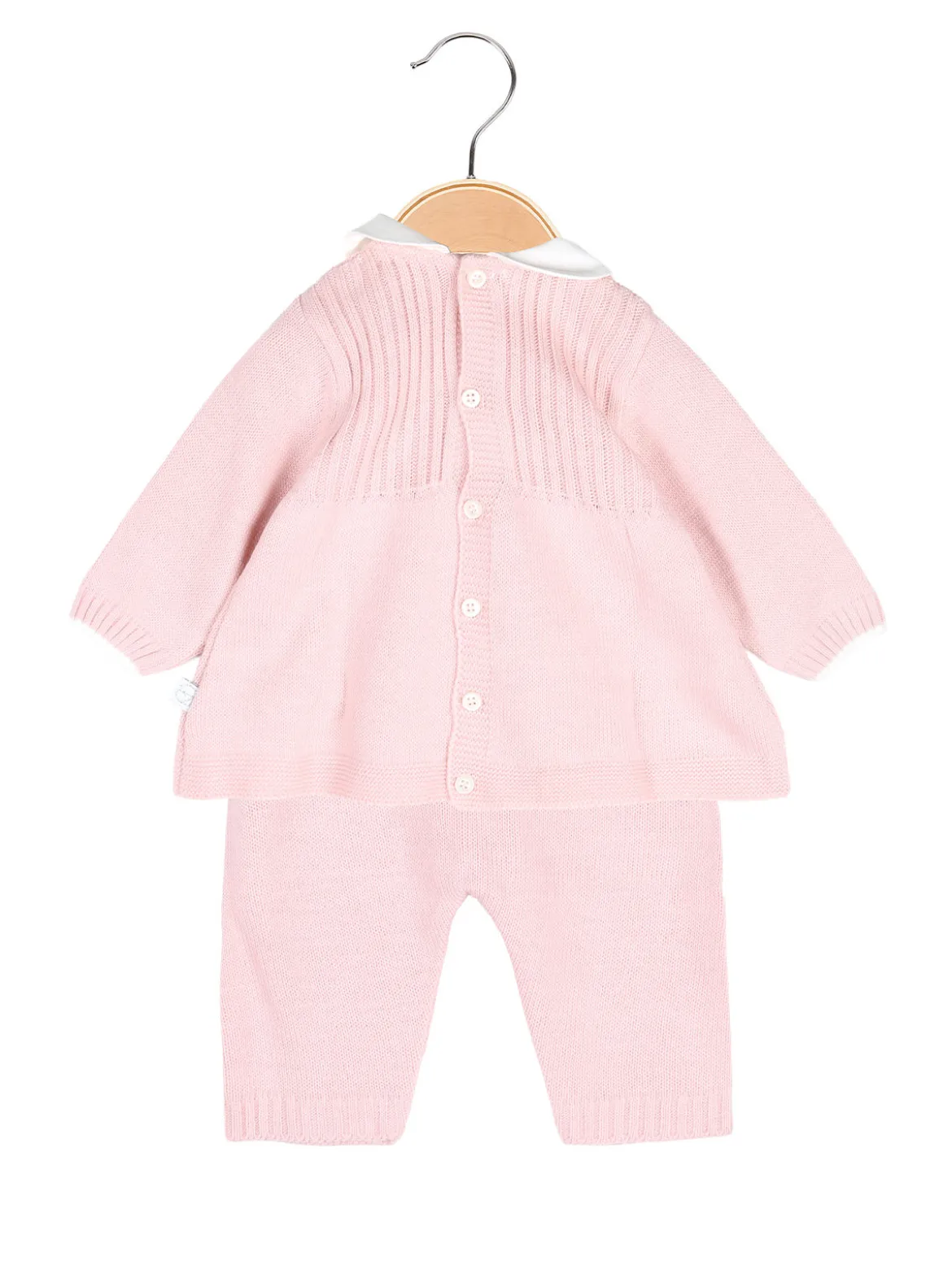 Nazareno Gabrielli Completo 2 pezzi da neonata in maglia con colletto - rosa