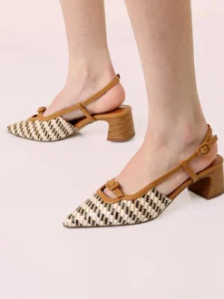 Nazareno Gabrielli Slingback donna aperte dietro con cinturino alla caviglia - cammello