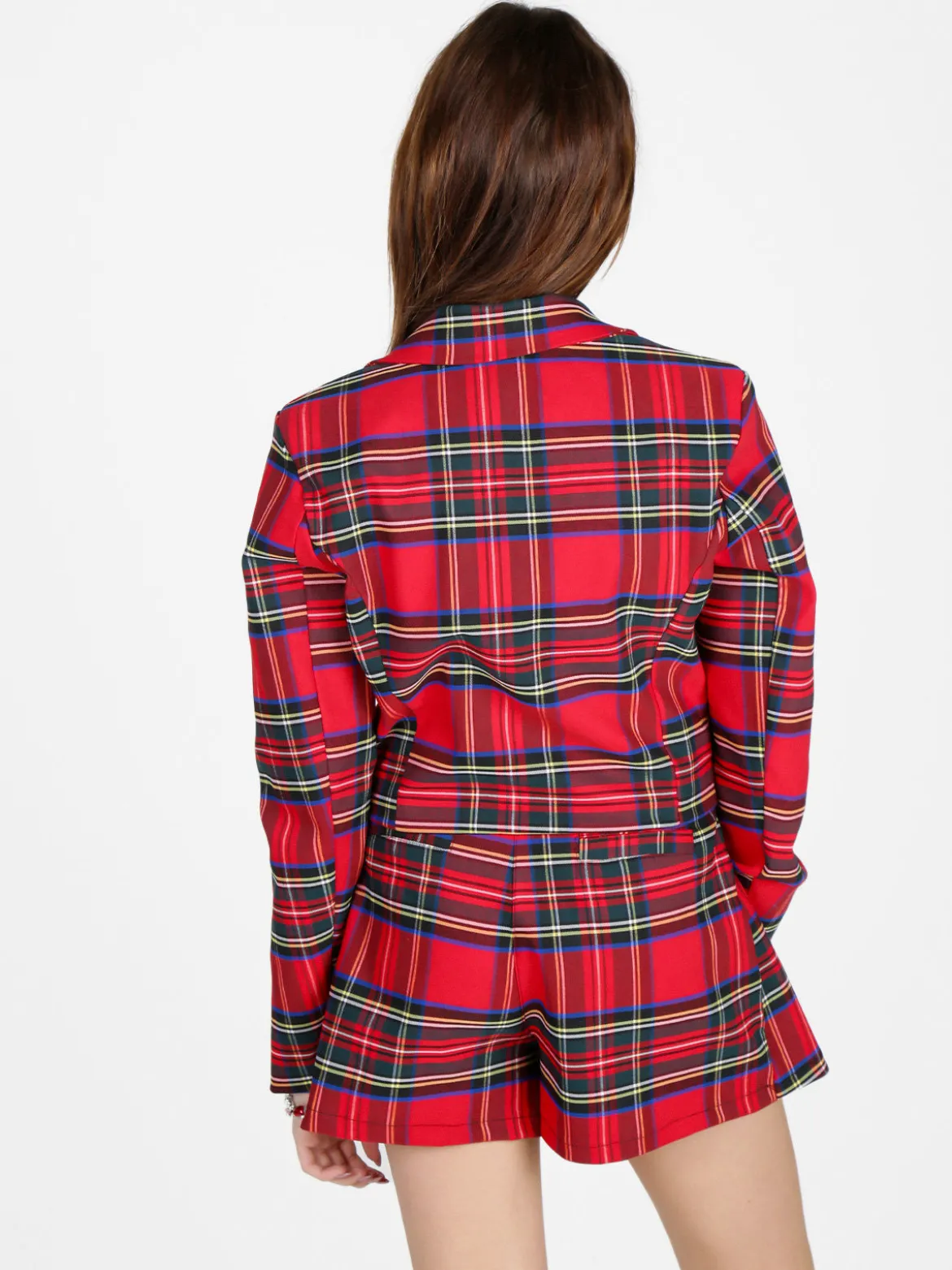 New Collection Blazer corto da donna scozzese a doppiopetto