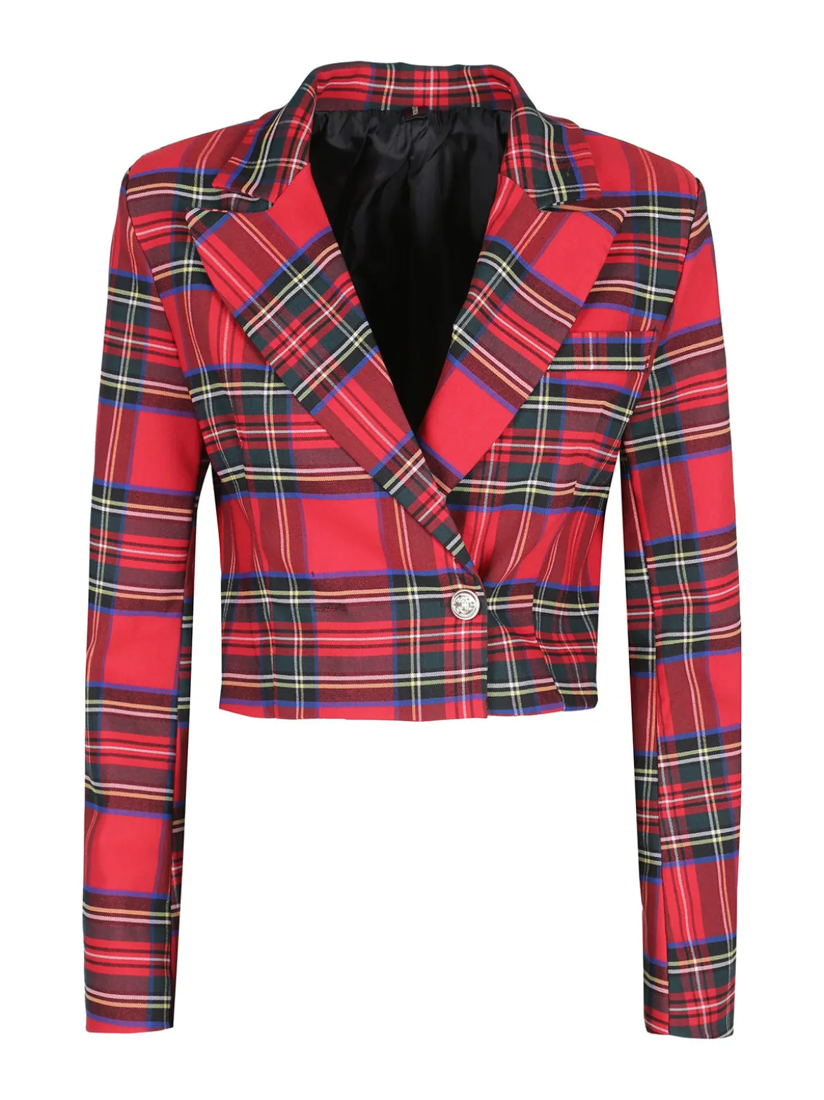 New Collection Blazer corto da donna scozzese a doppiopetto