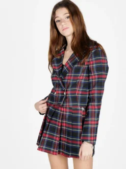 New Collection Blazer corto da donna scozzese a doppiopetto