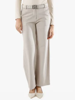 New Gj Pantaloni donna a palazzo spigati con cintura - beige