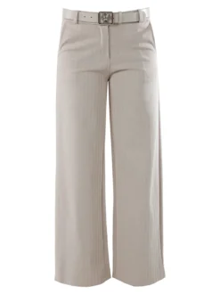 New Gj Pantaloni donna a palazzo spigati con cintura - beige
