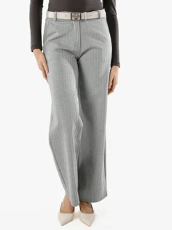New Gj Pantaloni donna a palazzo spigati con cintura - grigio