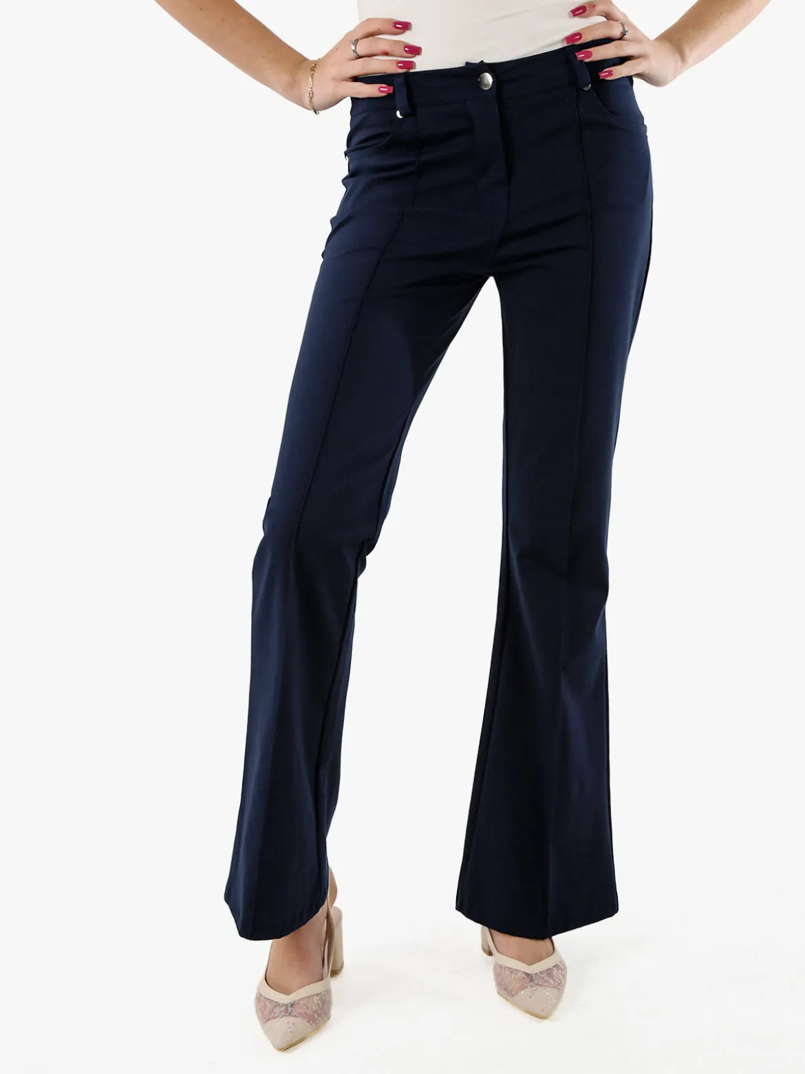 New Gj Pantaloni donna a zampa con cucitura centrale - blu scuro