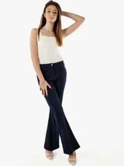 New Gj Pantaloni donna a zampa con cucitura centrale - blu scuro