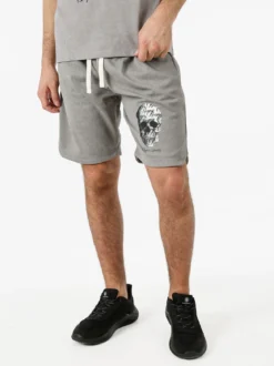 New Mentality Bermuda da uomo con coulisse e stampa teschio - grigio