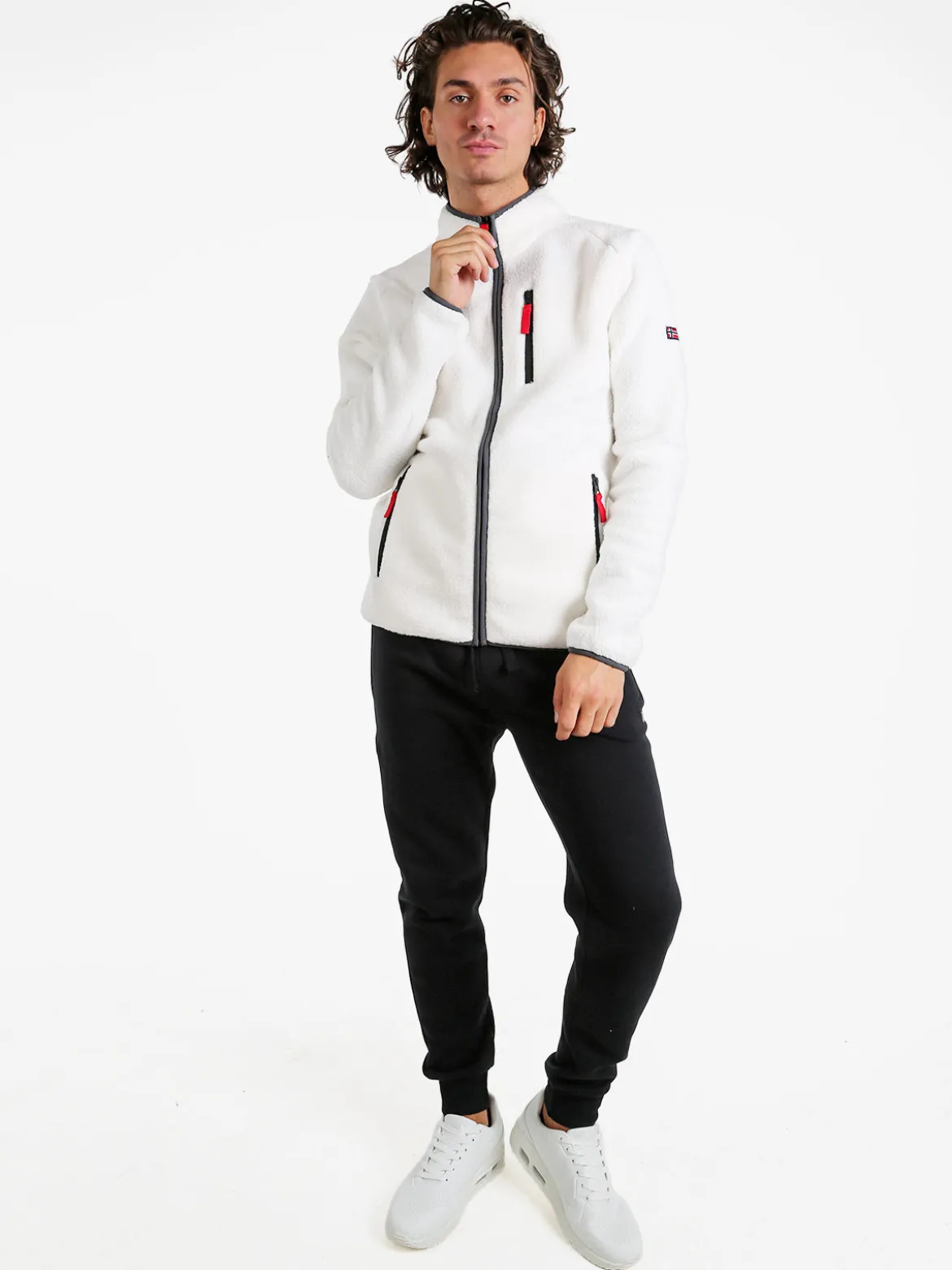Norway Felpa in pile da uomo con zip intera - bianco