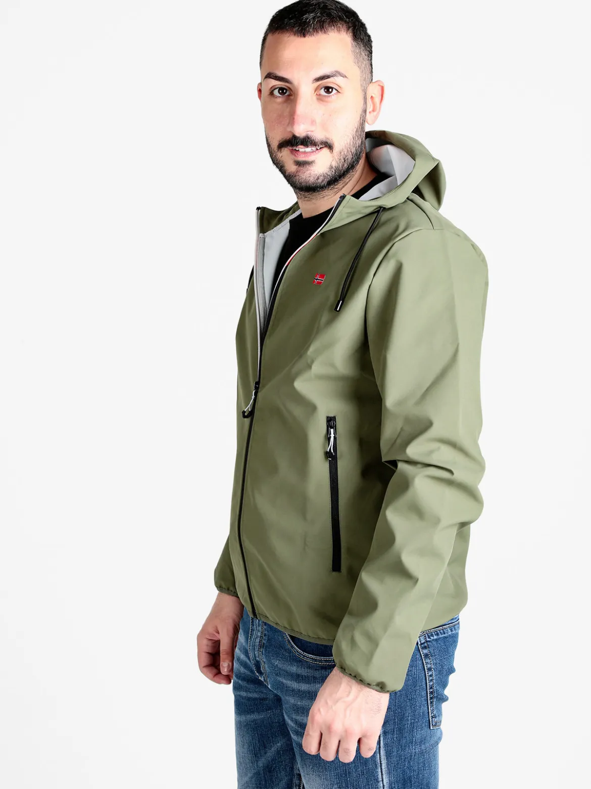 Norway Giacca a vento da uomo impermeabile con cappuccio e zip