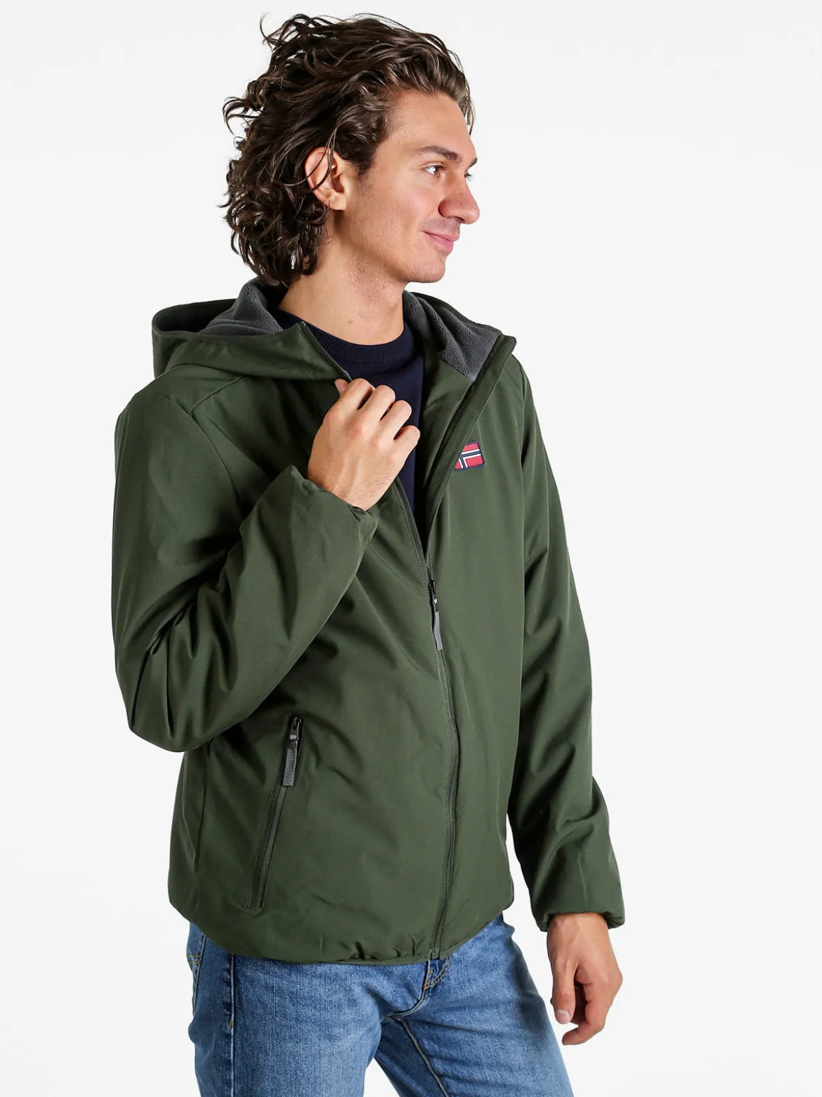Norway Giubbotto impermeabile da uomo con cappuccio e zip - militare