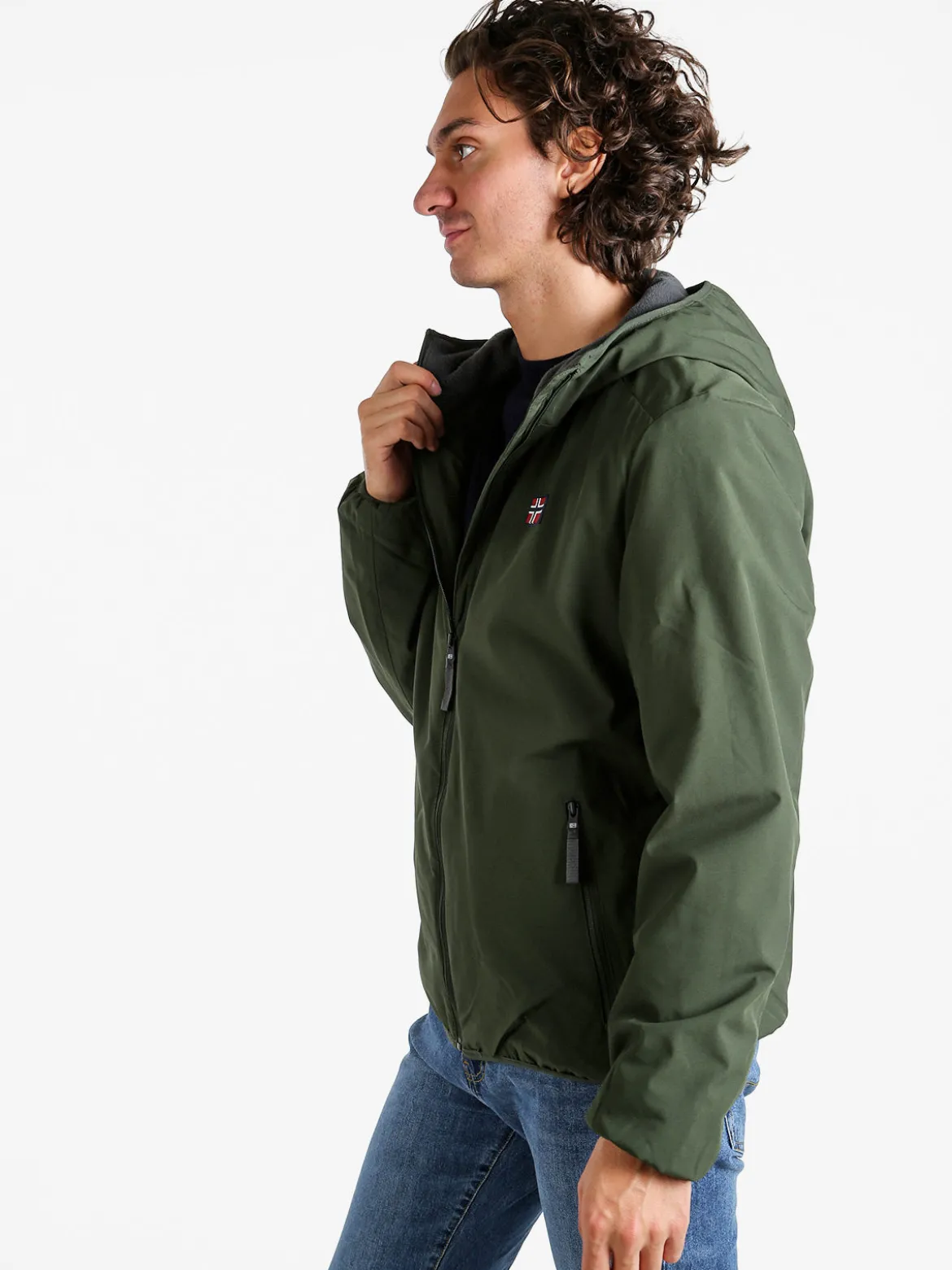 Norway Giubbotto impermeabile da uomo con cappuccio e zip - militare