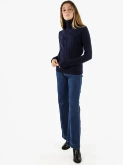 Norway Maglione dolcevita donna a trecce - blu scuro