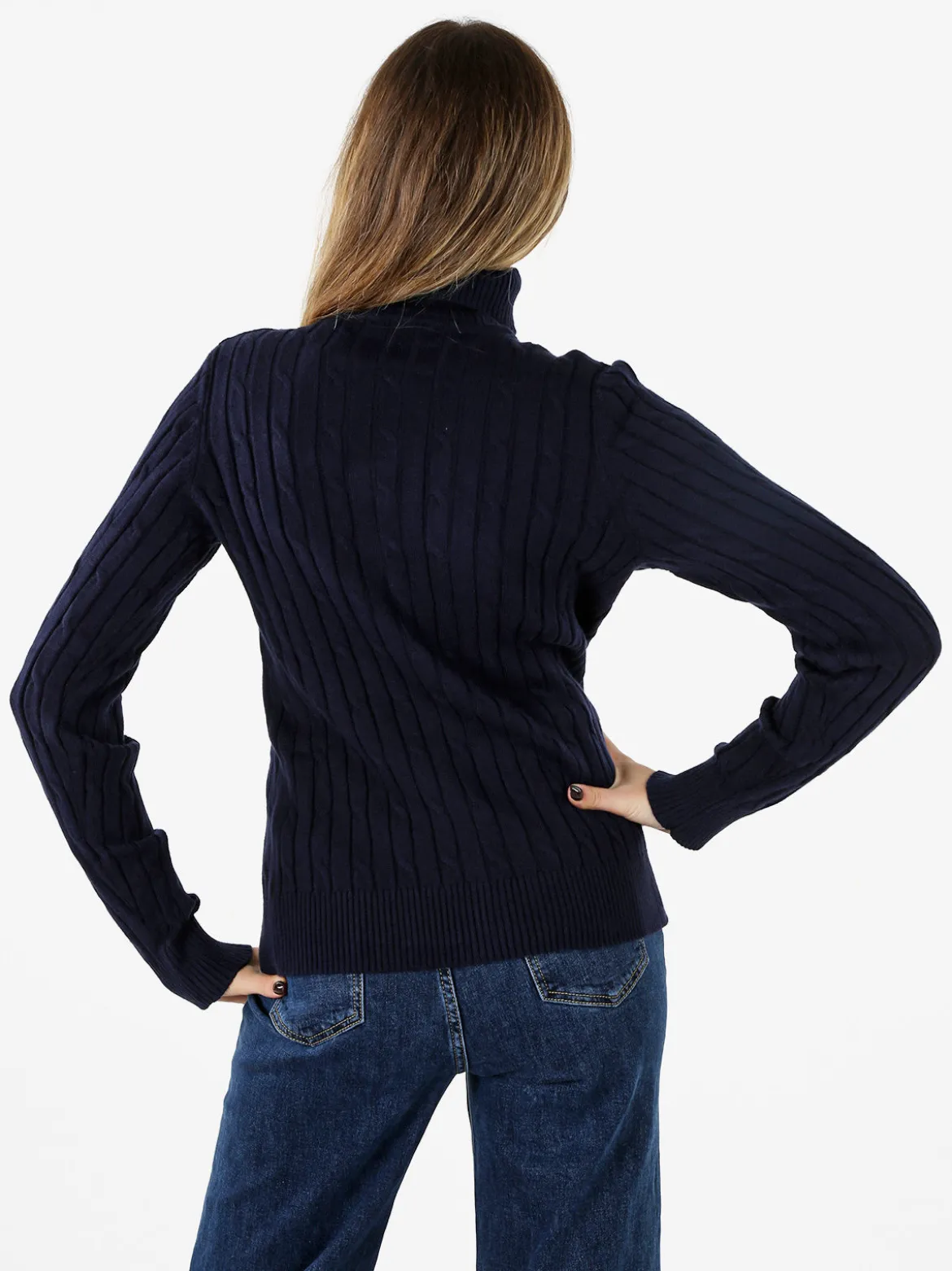 Norway Maglione dolcevita donna a trecce - blu scuro