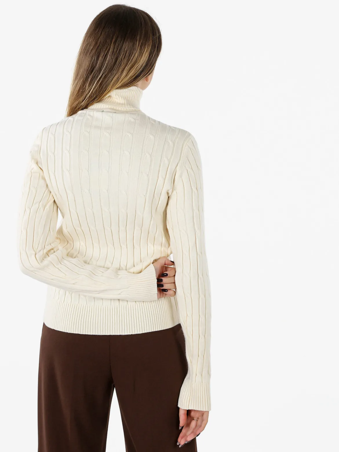 Norway Maglione dolcevita donna a trecce - panna