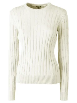 Norway Maglione girocollo da donna a trecce - panna
