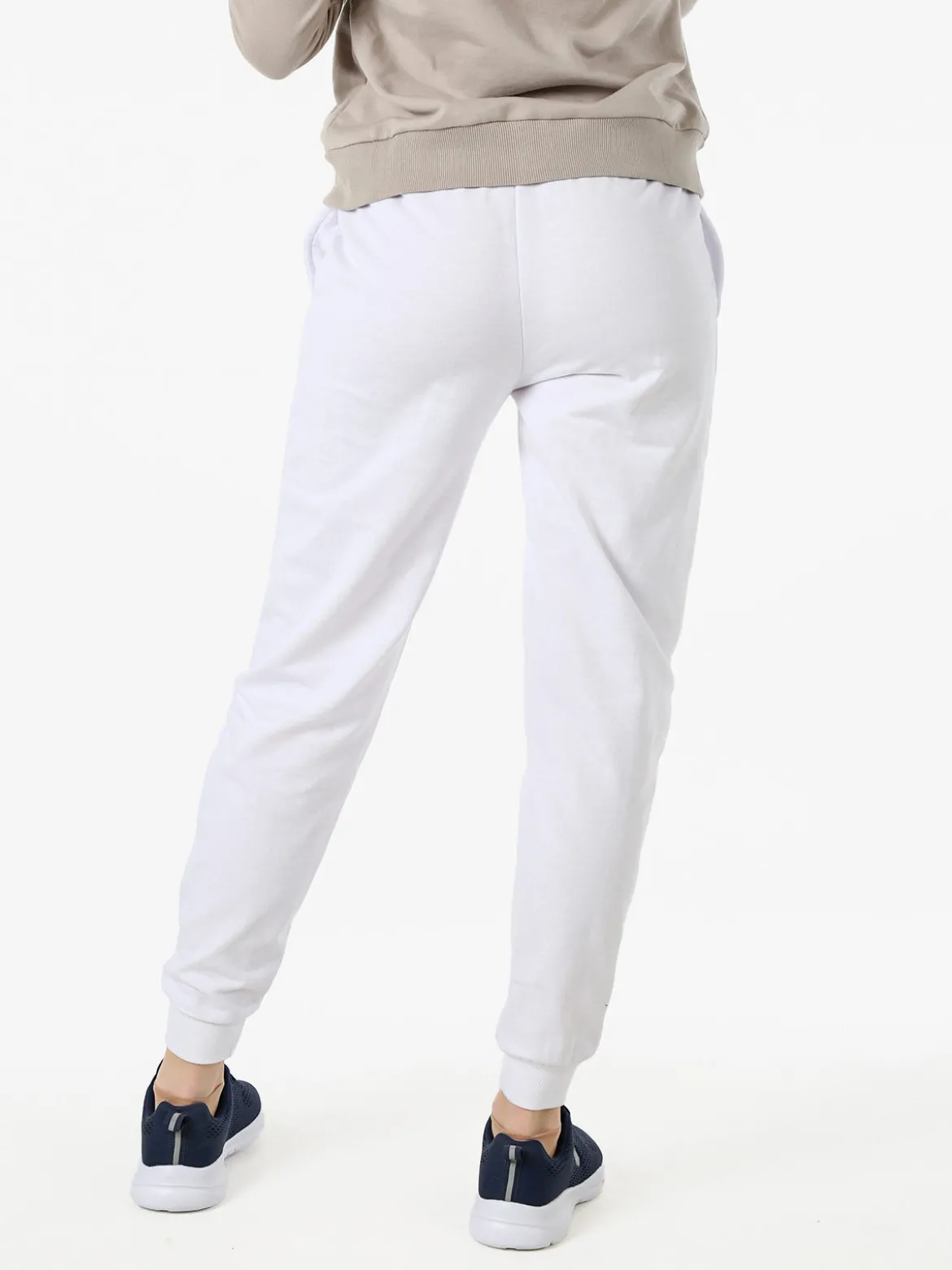 Norway Pantaloni tuta da donna in cotone con coulisse e polsini - bianco