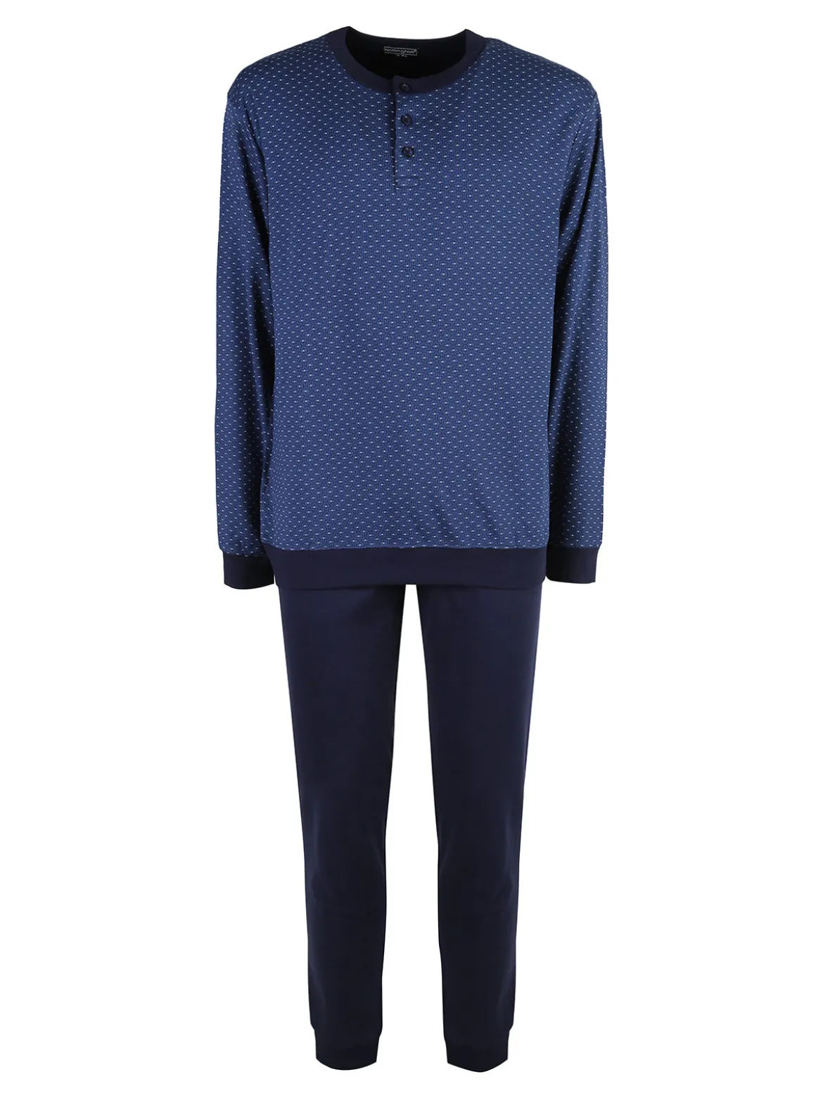 Nottingham Pigiama lungo da uomo in cotone interlock con stampe - blu