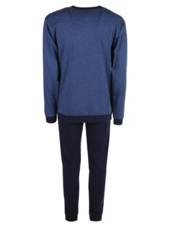 Nottingham Pigiama lungo da uomo in cotone interlock con stampe - blu