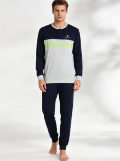 Nottingham Pigiama lungo da uomo in cotone jersey