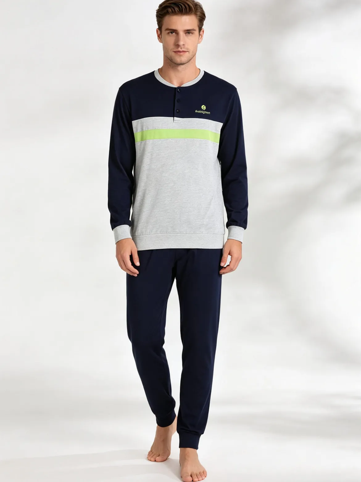 Nottingham Pigiama lungo da uomo in cotone jersey