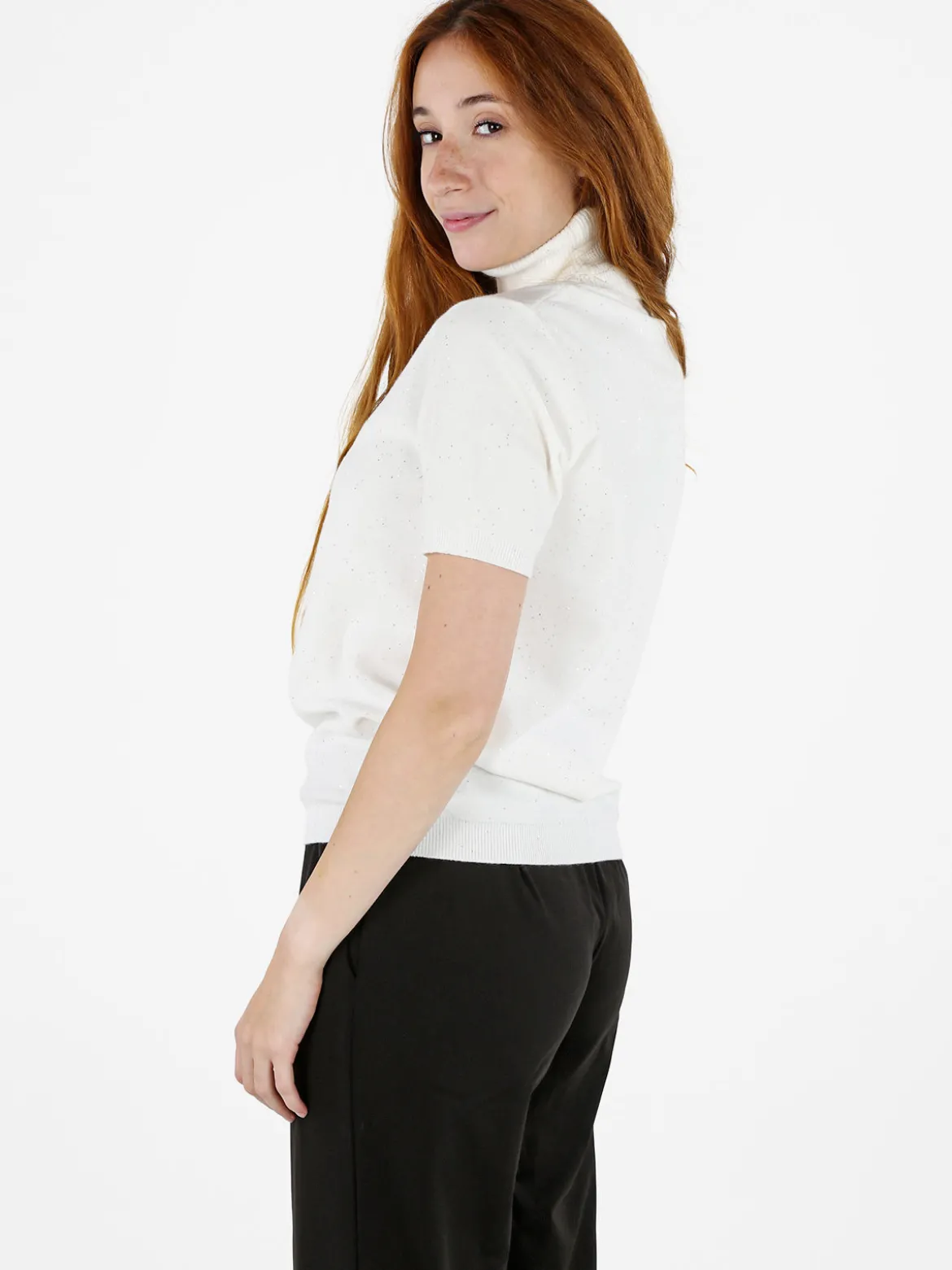Nova Maglia dolcevita da donna a maniche corte - bianco