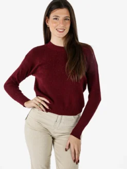 Nova Maglione girocollo da donna lurex - bordeaux