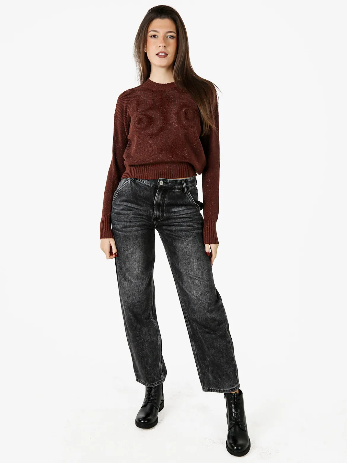 Nova Maglione girocollo da donna lurex - moro