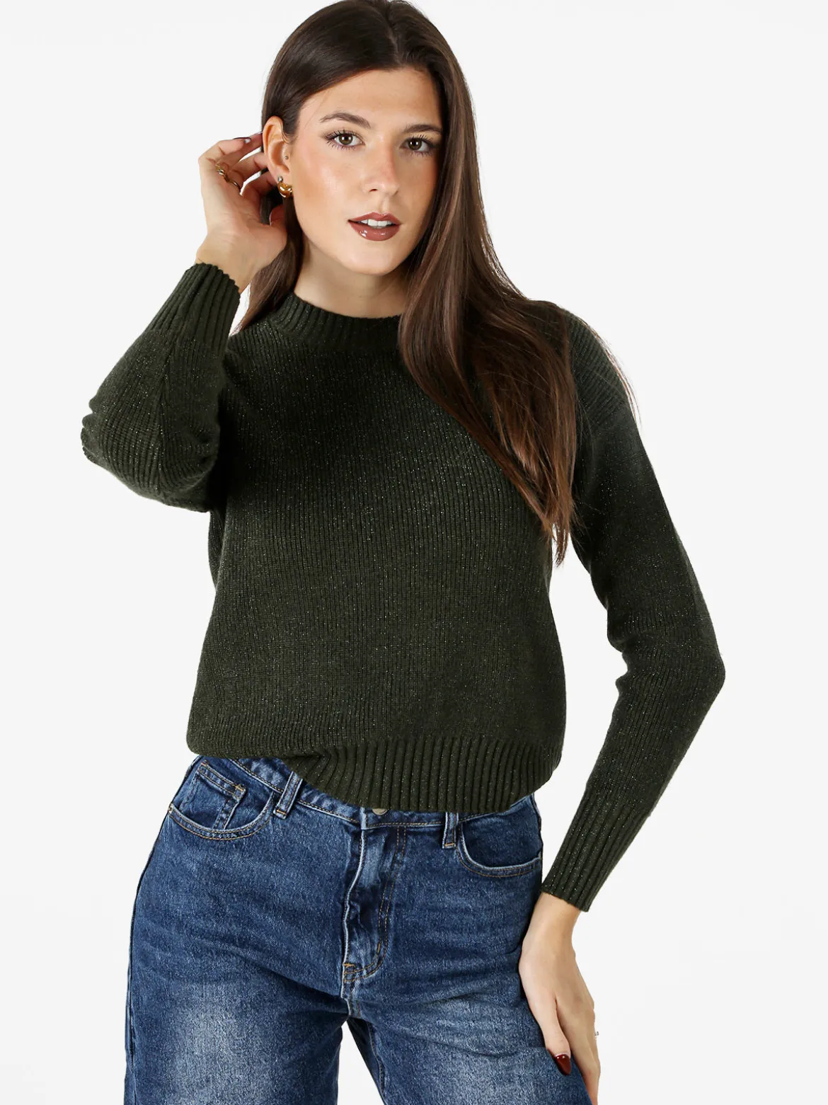 Nova Maglione girocollo da donna lurex - verde scuro
