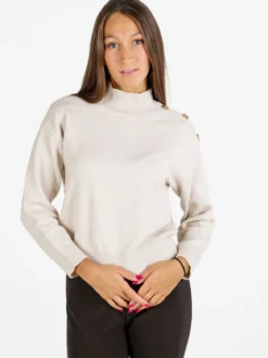 Nova Pullover donna a collo alto con bottoni - beige