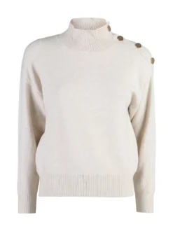 Nova Pullover donna a collo alto con bottoni - beige
