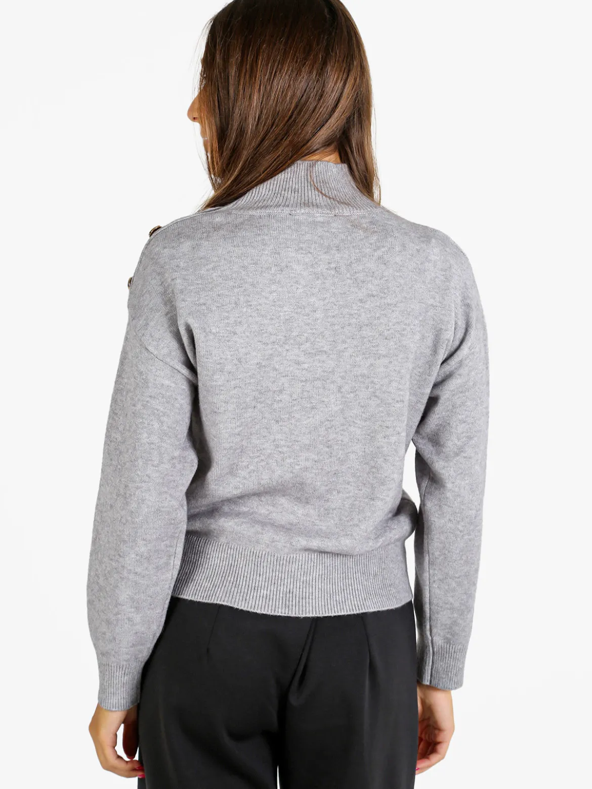 Nova Pullover donna a collo alto con bottoni - grigio