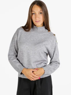 Nova Pullover donna a collo alto con bottoni - grigio
