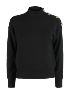 Nova Pullover donna a collo alto con bottoni - nero