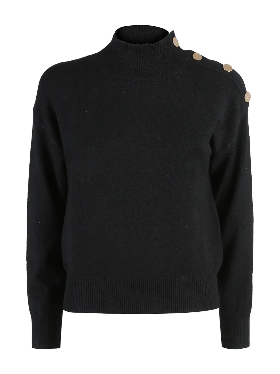 Nova Pullover donna a collo alto con bottoni - nero