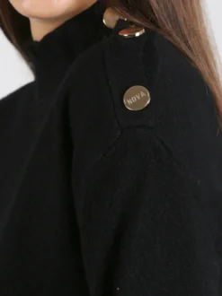 Nova Pullover donna a collo alto con bottoni - nero