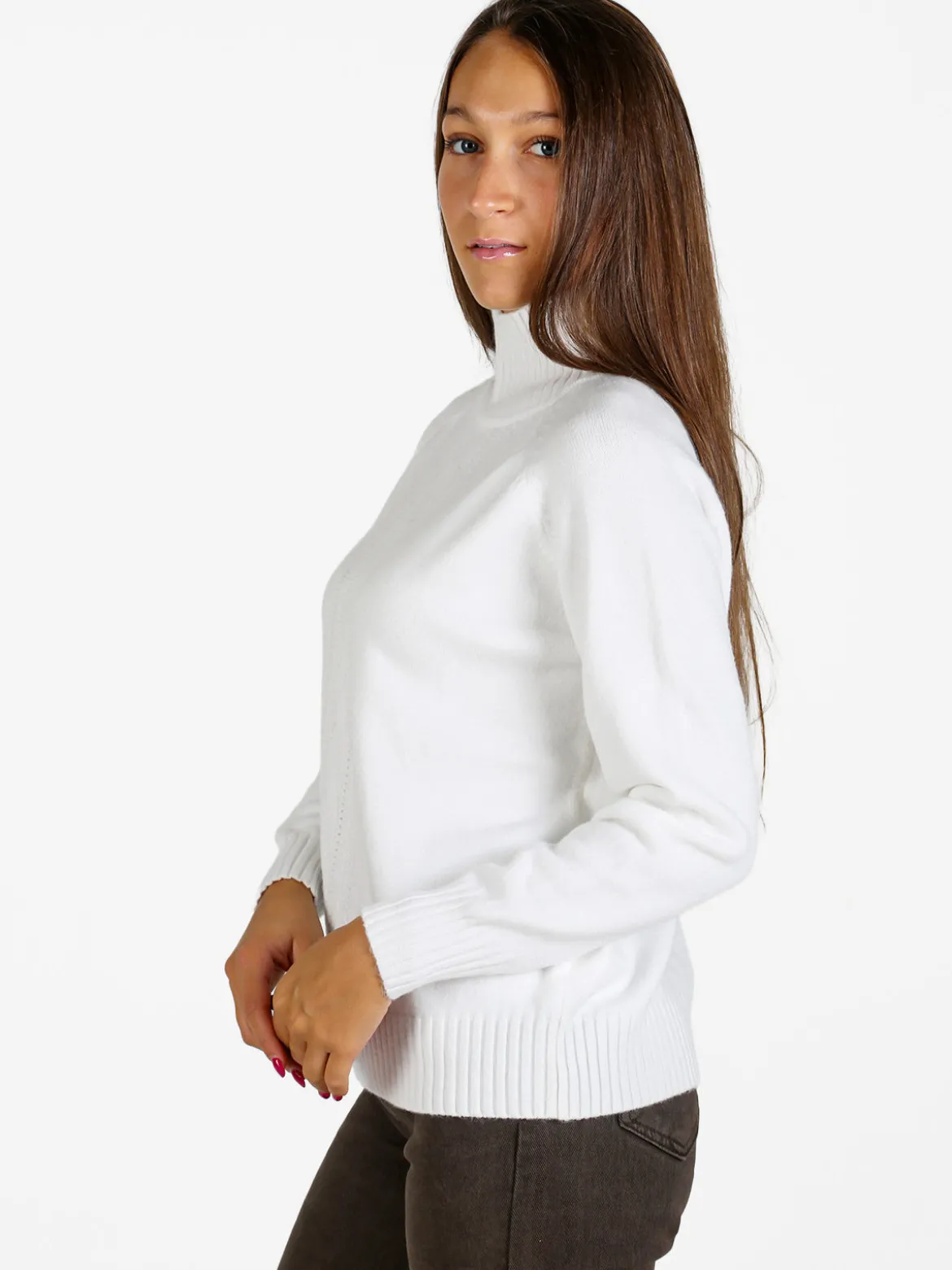 Nova Pullover donna con collo alto - bianco