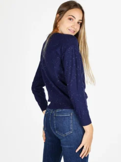 Nova Pullover donna girocollo con strass - blu