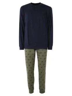 Paul Martin Pigiama lungo da uomo in cotone naturale - blu scuro