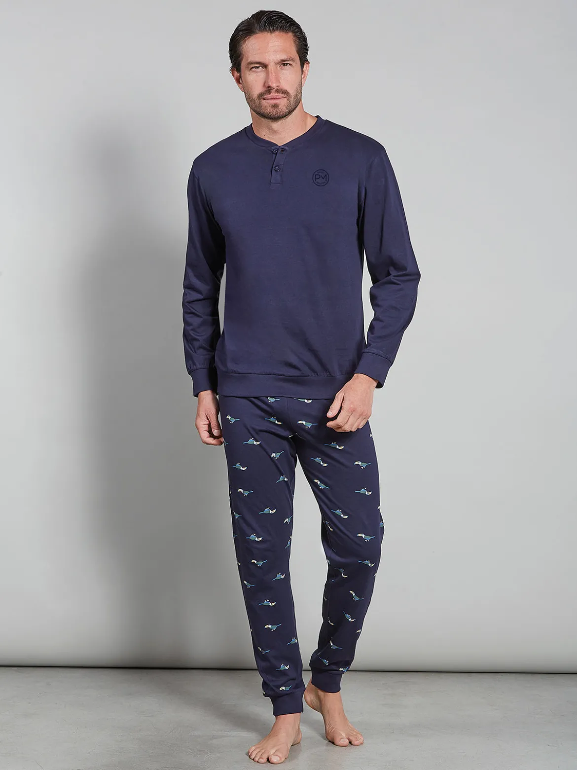 Paul Martin Pigiama lungo da uomo in cotone naturale - blu scuro