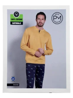 Paul Martin Pigiama lungo da uomo in cotone naturale - militare