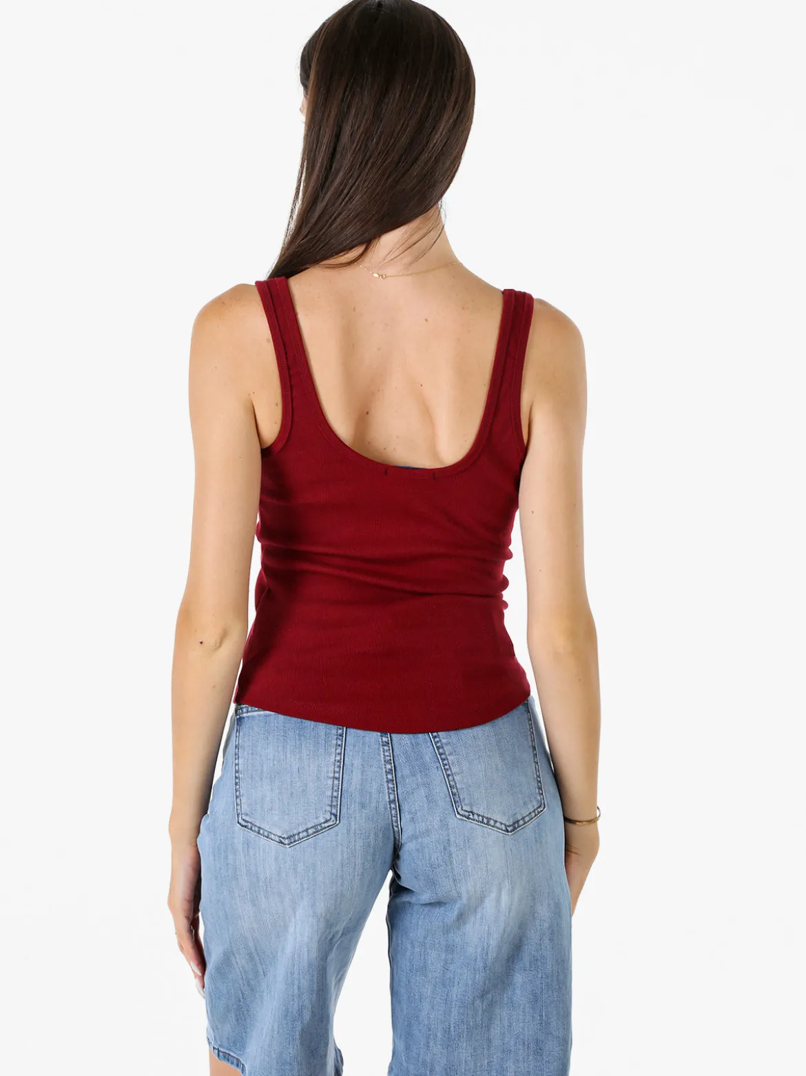 Peafowl Top da donna in cotone elasticizzato a costine - bordeaux
