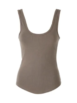Peafowl Top da donna in cotone elasticizzato a costine - fango