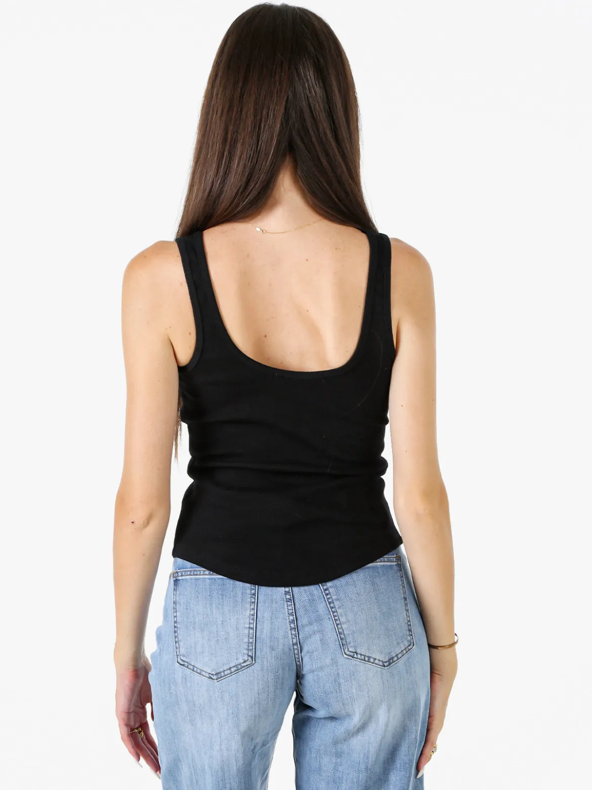 Peafowl Top da donna in cotone elasticizzato a costine - nero
