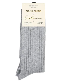 Pierre Cardin Calze lunghe da uomo in misto lana e cashmere a coste - grigio