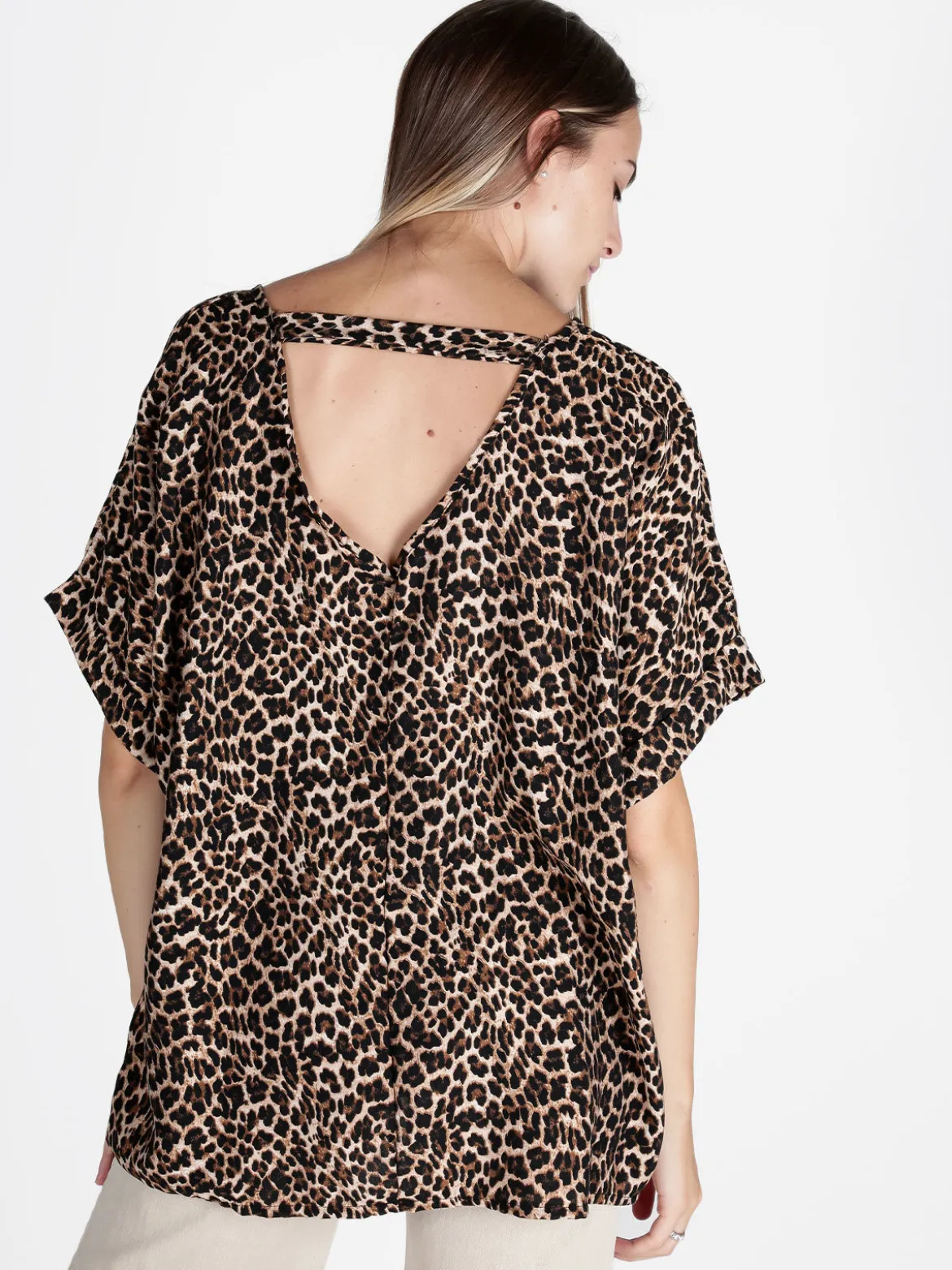 Pink Black Blusa donna maculata oversize a maniche corte