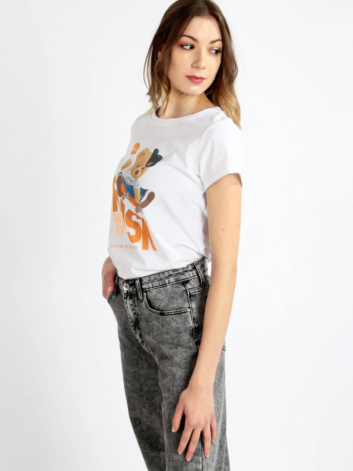 Pink Black T-shirt donna in cotone con stampa