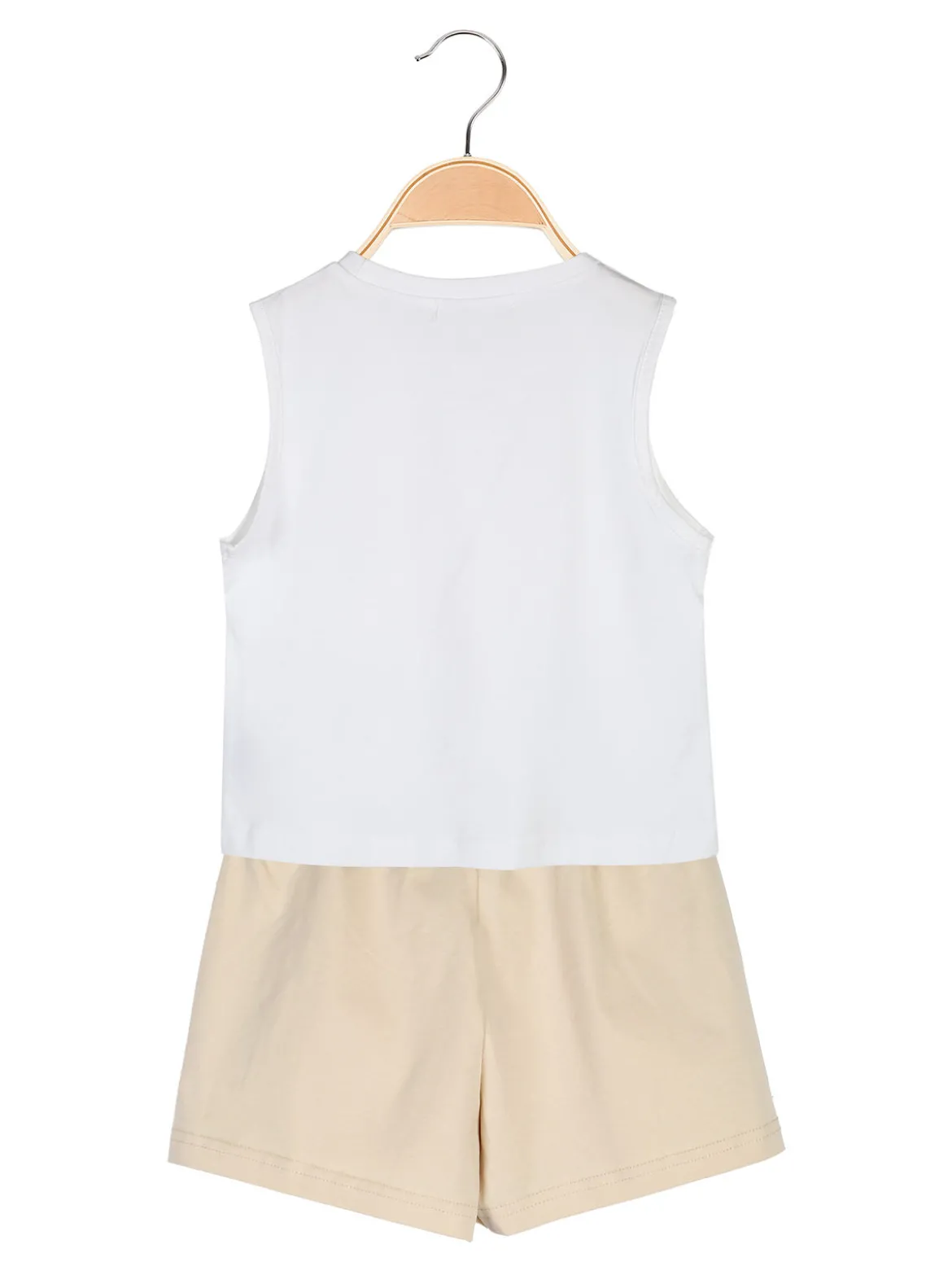 Pink Girl Completo corto da bambina 2 pezzi top e shorts con micro borchie - beige
