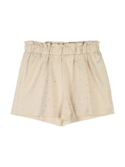 Pink Girl Completo corto da bambina 2 pezzi top e shorts con micro borchie - beige