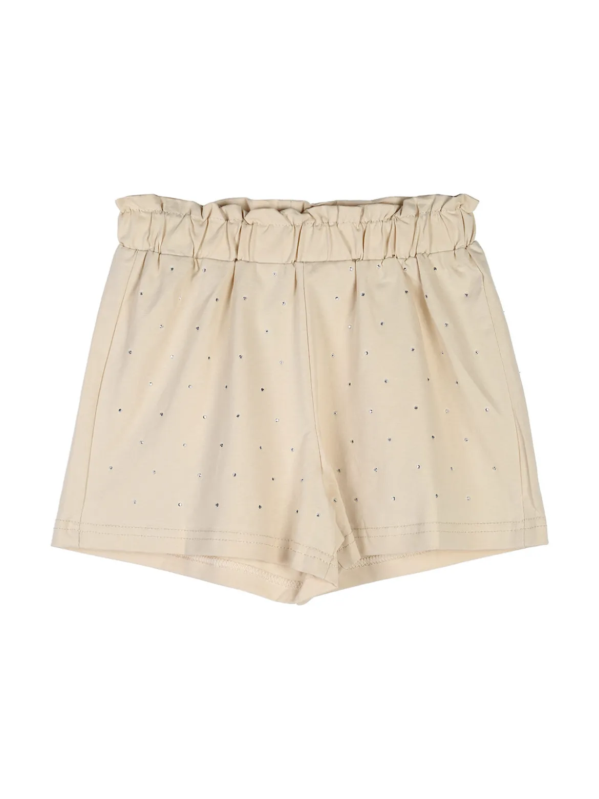 Pink Girl Completo corto da bambina 2 pezzi top e shorts con micro borchie - beige